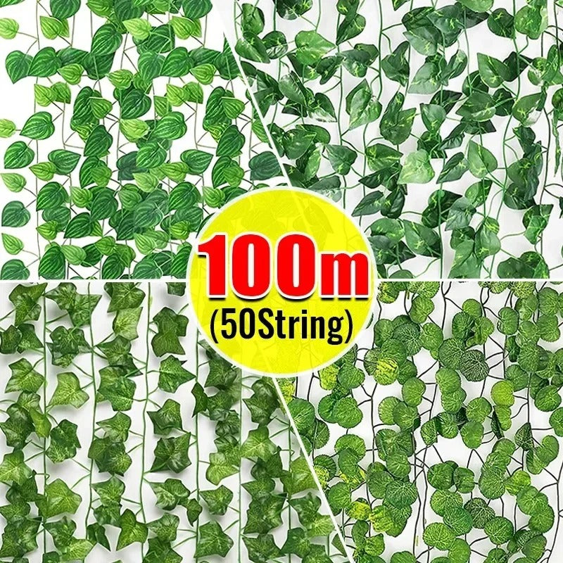 Artificial Ivy Garland – 50M Hanging Green Leaf Vine for Home & Garden