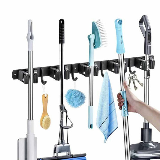 Stainless Steel Wall-Mounted Mop & Broom Holder – Multi-Purpose Organizer